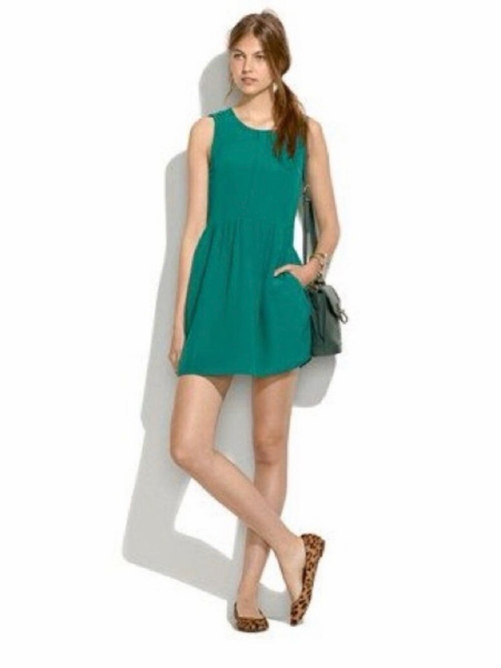 J. Crew Teal Green Sleeveless Shift Dress